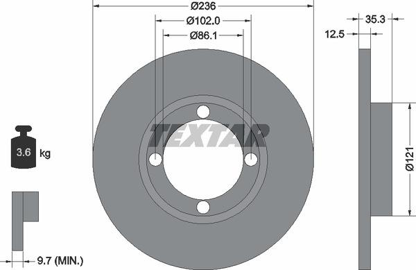 Textar 92100303 Unventilated front brake disc 92100303
