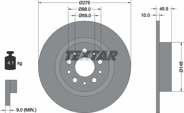 Textar 92114703 Rear brake disc, non-ventilated 92114703