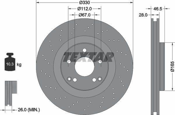 Textar 92119805 Ventilated brake disc with perforation 92119805