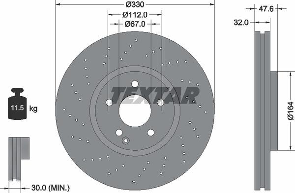 Textar 92124105 Ventilated brake disc with perforation 92124105
