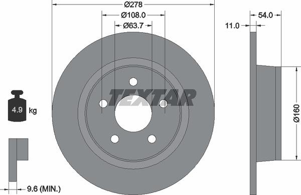 Textar 92124903 Rear brake disc, non-ventilated 92124903