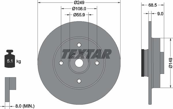 Textar 92133303 Rear brake disc, non-ventilated 92133303