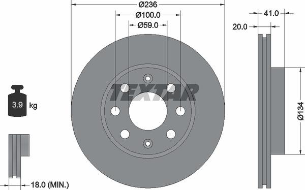 Textar 92133403 Ventilated disc brake, 1 pcs. 92133403
