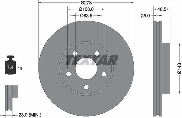 Textar 92141205 Ventilated disc brake, 1 pcs. 92141205