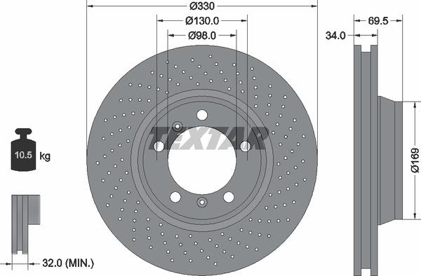 Textar 92150005 Ventilated brake disc with perforation 92150005