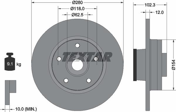 Textar 92153703 Rear brake disc, non-ventilated 92153703