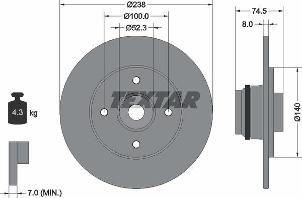 Textar 92154003 Rear brake disc, non-ventilated 92154003