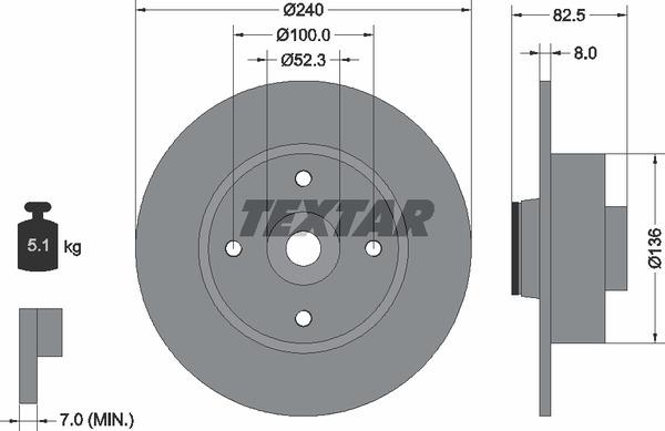 Textar 92154403 Rear brake disc, non-ventilated 92154403