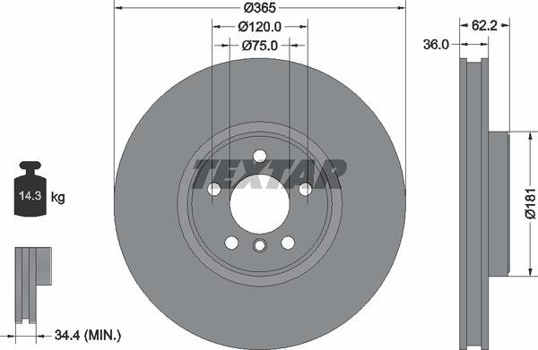 Textar 92161005 Ventilated disc brake, 1 pcs. 92161005