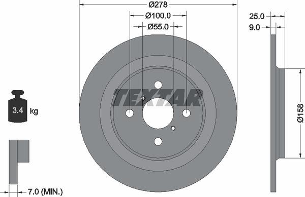 Textar 92161903 Rear brake disc, non-ventilated 92161903