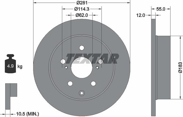 Textar 98200 1621 0 1 Brake disc 98200162101 98200162101 Textar Brake disc