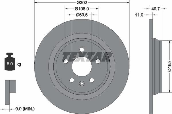 Textar 92162900 Rear brake disc, non-ventilated 92162900