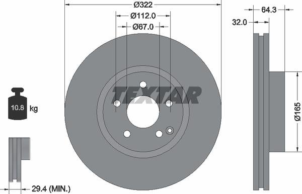 Textar 92163505 Ventilated disc brake, 1 pcs. 92163505