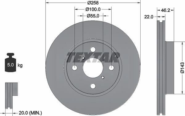 Textar 92164203 Front brake disc ventilated 92164203