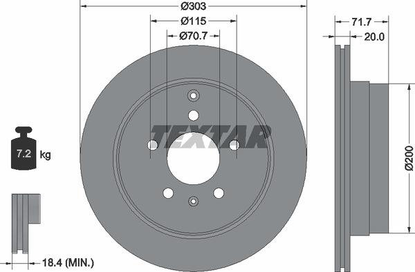 Textar 92165503 Rear ventilated brake disc 92165503