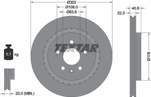 Textar 92168305 Rear ventilated brake disc 92168305