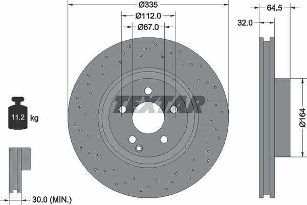 Textar 92171905 Ventilated brake disc with perforation 92171905