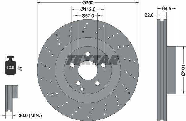 Textar 92176405 Ventilated brake disc with perforation 92176405