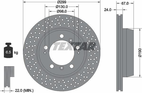 Textar 92176705 Ventilated brake disc with perforation 92176705