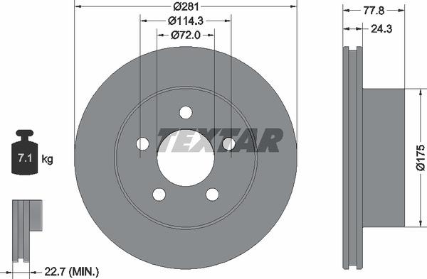 Textar 92186803 Front brake disc ventilated 92186803