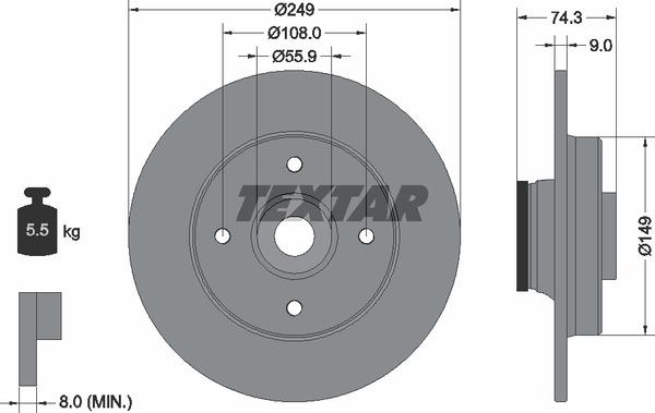 Textar 92194103 Rear brake disc, non-ventilated 92194103