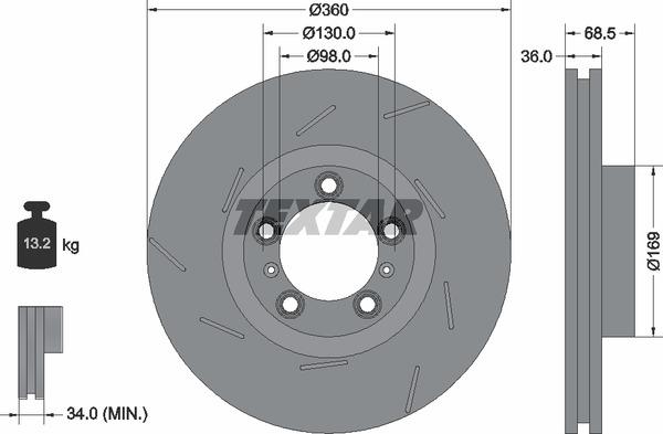 Textar 92213905 Ventilated disc brake, 1 pcs. 92213905