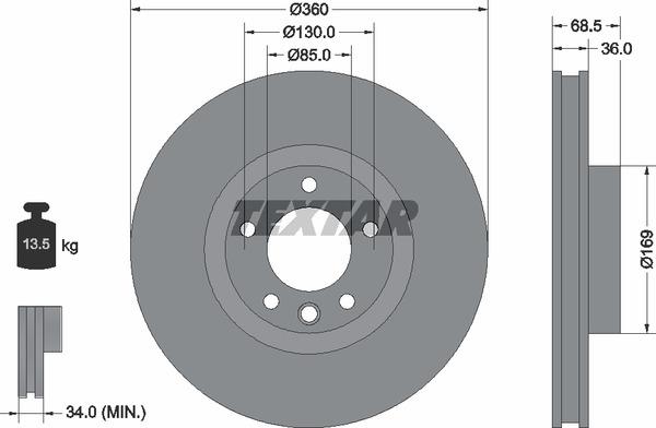 Textar 92219505 Ventilated disc brake, 1 pcs. 92219505