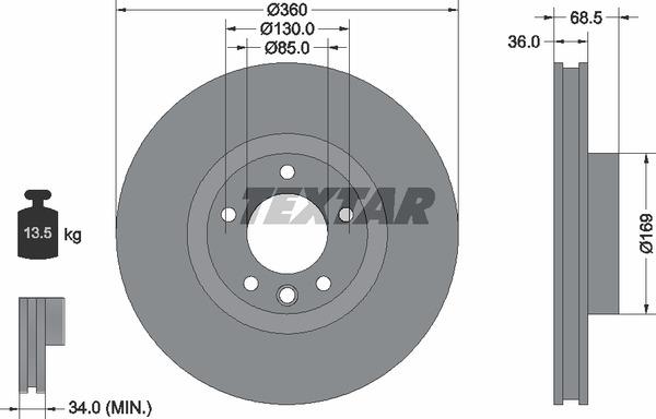 Textar 92219605 Ventilated disc brake, 1 pcs. 92219605