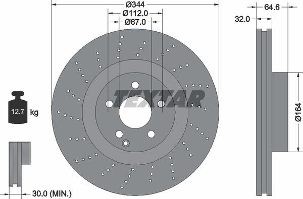 Textar 92224605 Ventilated brake disc with perforation 92224605