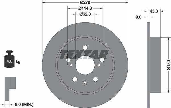 Textar 92225303 Rear brake disc, non-ventilated 92225303
