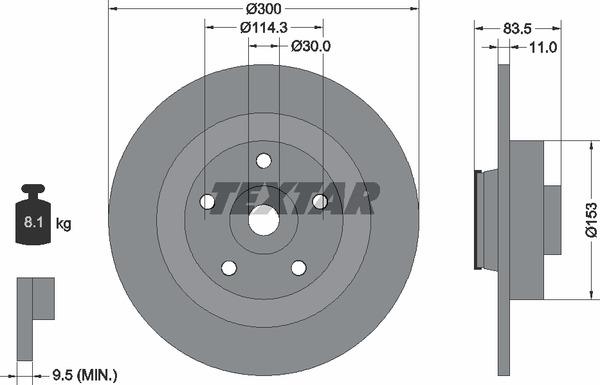 Textar 92233103 Unventilated brake disc 92233103