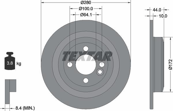 Textar 92234003 Rear brake disc, non-ventilated 92234003