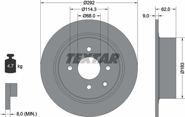 Textar 92234303 Unventilated brake disc 92234303