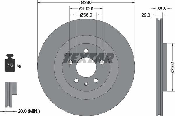 Textar 98200 2383 0 1 Brake disc 98200238301 98200238301 Textar Brake disc