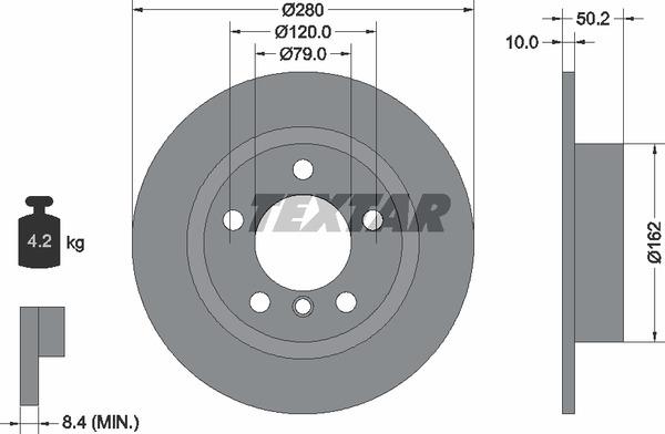 Textar 92238703 Rear brake disc, non-ventilated 92238703