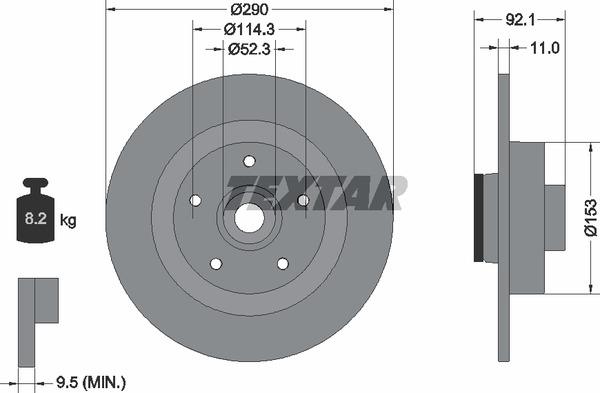 Textar 92254103 Unventilated brake disc 92254103