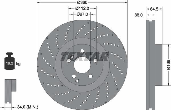 Textar 92260305 Ventilated brake disc with perforation 92260305