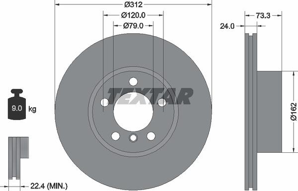 Textar 92261805 Ventilated disc brake, 1 pcs. 92261805