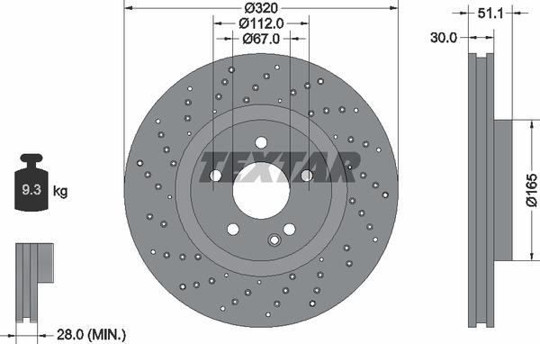 Textar 92262105 Ventilated brake disc with perforation 92262105