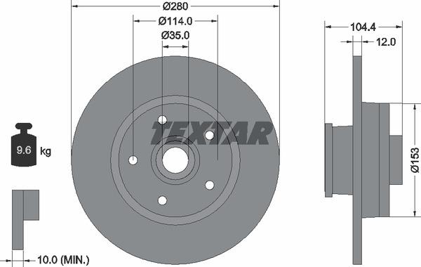 Textar 92268903 Rear brake disc, non-ventilated 92268903