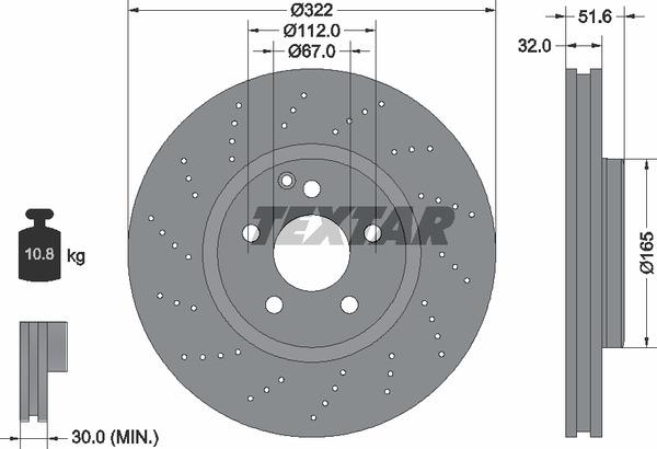 Textar 92277705 Ventilated brake disc with perforation 92277705