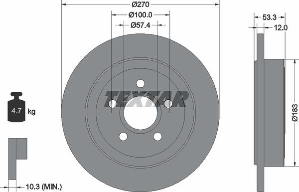 Textar 92277903 Rear brake disc, non-ventilated 92277903
