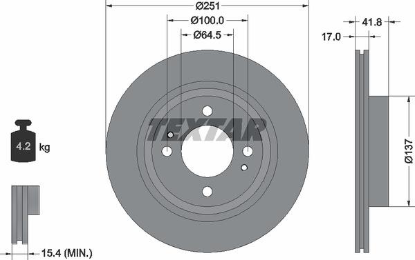 Textar 92278003 Front brake disc ventilated 92278003