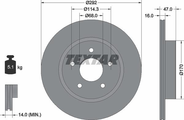 Textar 92278103 Ventilated disc brake, 1 pcs. 92278103