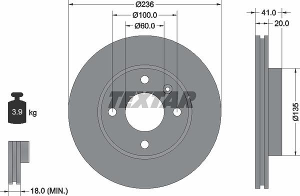 Brake system parts Opel Karl: 92278703 Textar Vented brake disc, 1 pc