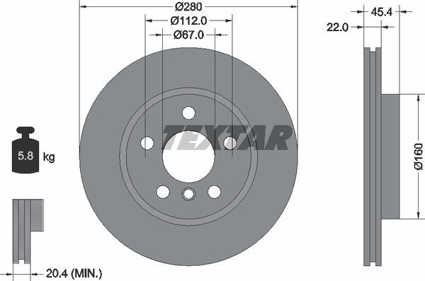 Textar 92279203 Front brake disc ventilated 92279203