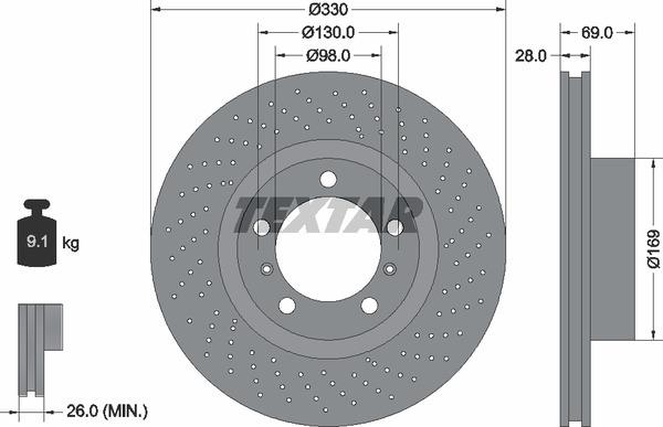 Textar 92279705 Ventilated brake disc with perforation 92279705
