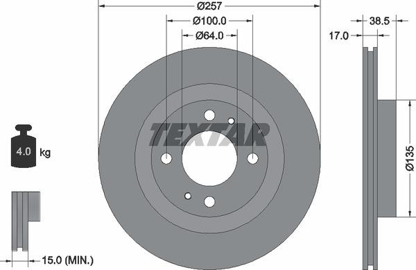 Textar 92282503 Ventilated disc brake, 1 pcs. 92282503
