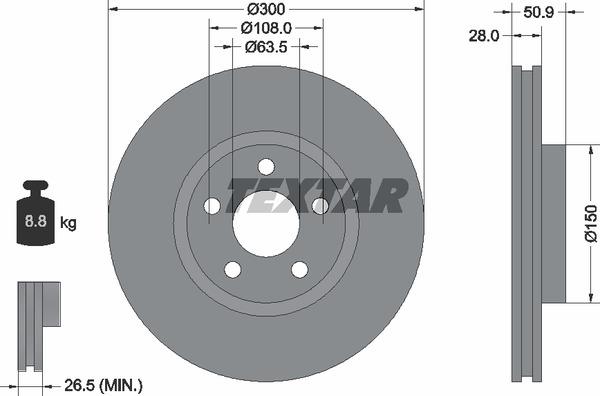 Textar 92283105 Ventilated disc brake, 1 pcs. 92283105