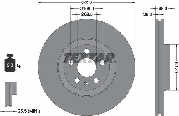 Textar 92287405 Ventilated disc brake, 1 pcs. 92287405